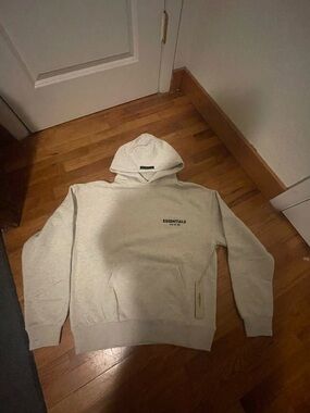 Essentials Stone Beige Pullover Hoodie with Logo Tag